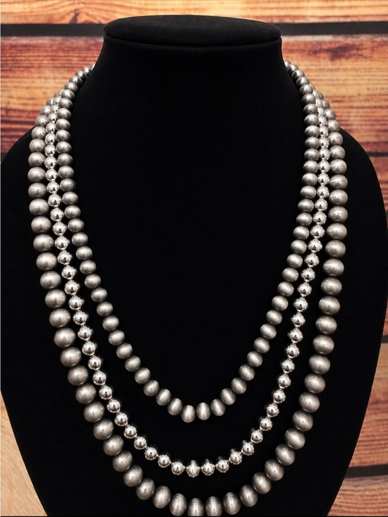 Isac Trading Inc Jewelry - ISAC Handmade Navajo-Style 3-Strand Western Silver Bead Necklace 24"-29" NWT